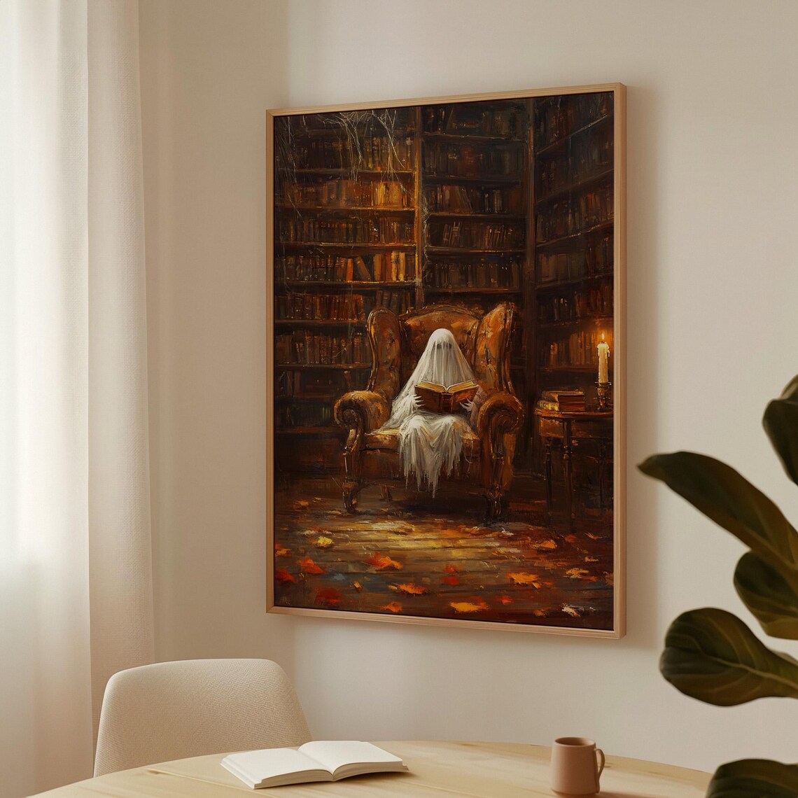Ghost Reading In Haunted Library - Vintage Halloween