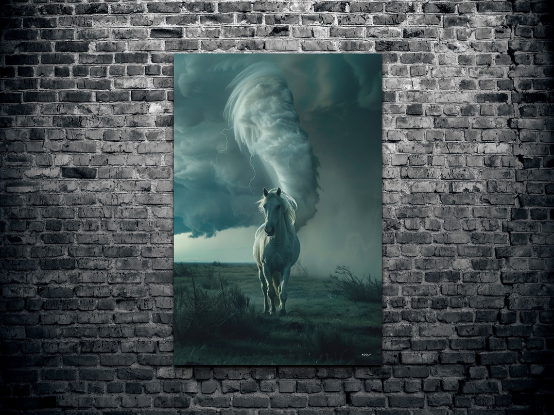 White Horse Before Tornado Cloud Dramatic Storm Lightning Poster - Image 2
