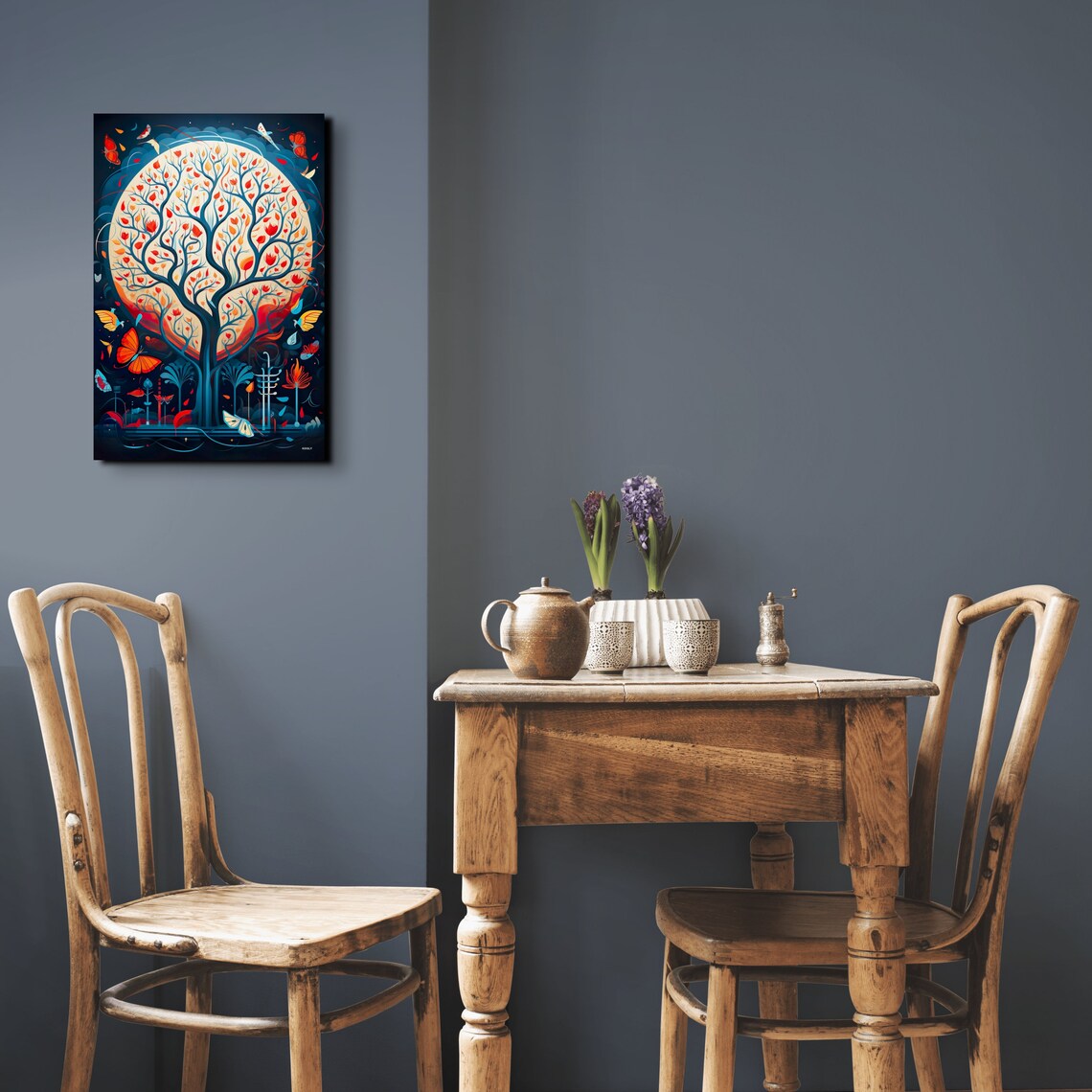 Vibrant Colorful Tree Of Life With Full Moon And Butterflies Poster - Image 4