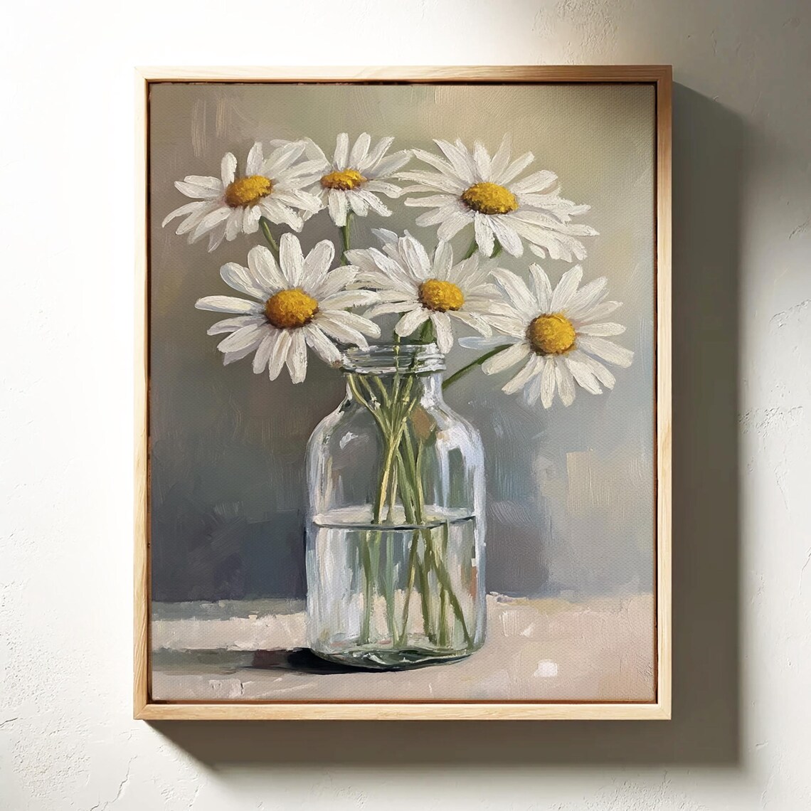 White Daisies In Glass Bottle Floral Still Life Oil Painting Poster - Image 3