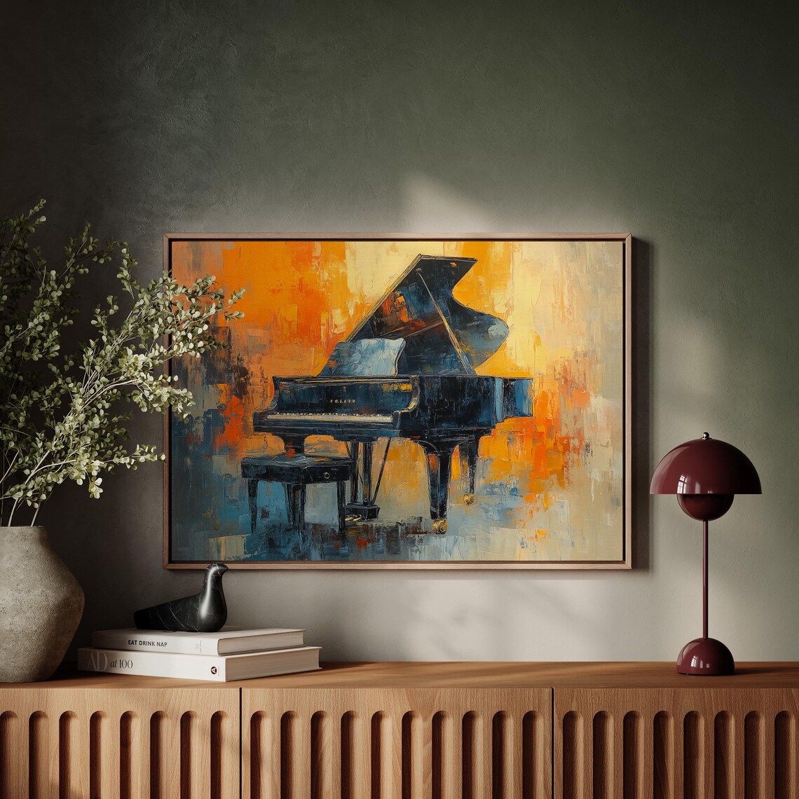 Grand Piano Blue Orange Bold Brushstroke Music Room Art Poster - Image 4