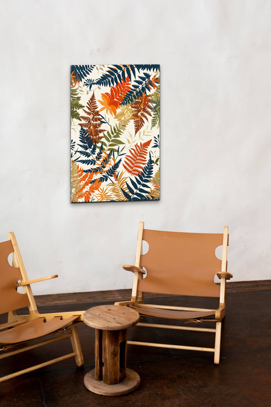 Navy and Rust Fern Botanical Pattern Modern Leaf Art Wall Print - Image 4