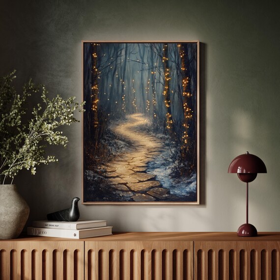 Enchanted Forest Path With Fairy Lights Magical Winter Poster