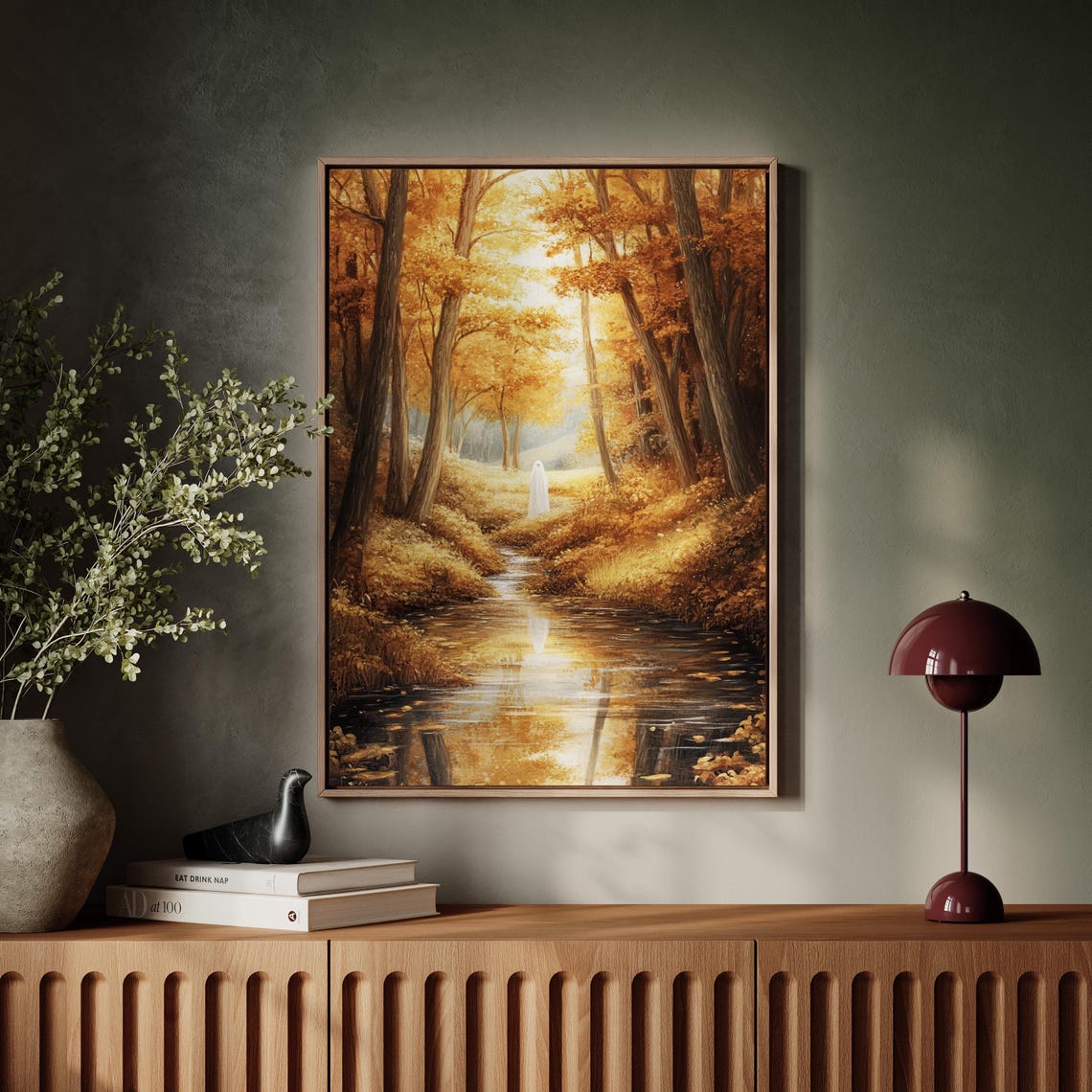 Lone Ghost On Autumn Forest Stream Golden Fall Trees Reflection Poster - Image 4