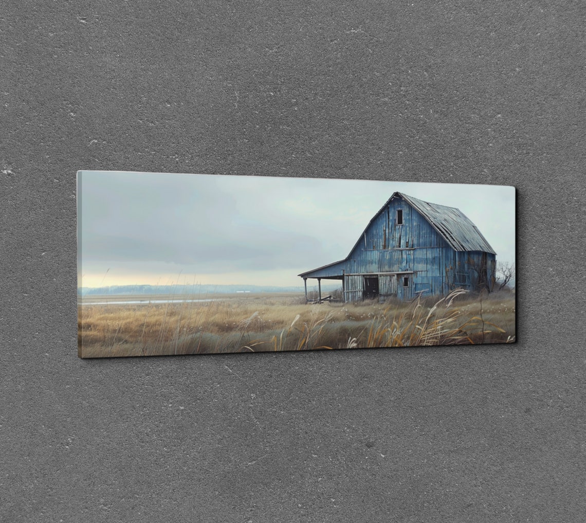 Weathered Blue Barn In Golden Field Rustic Country Art Poster - Image 3