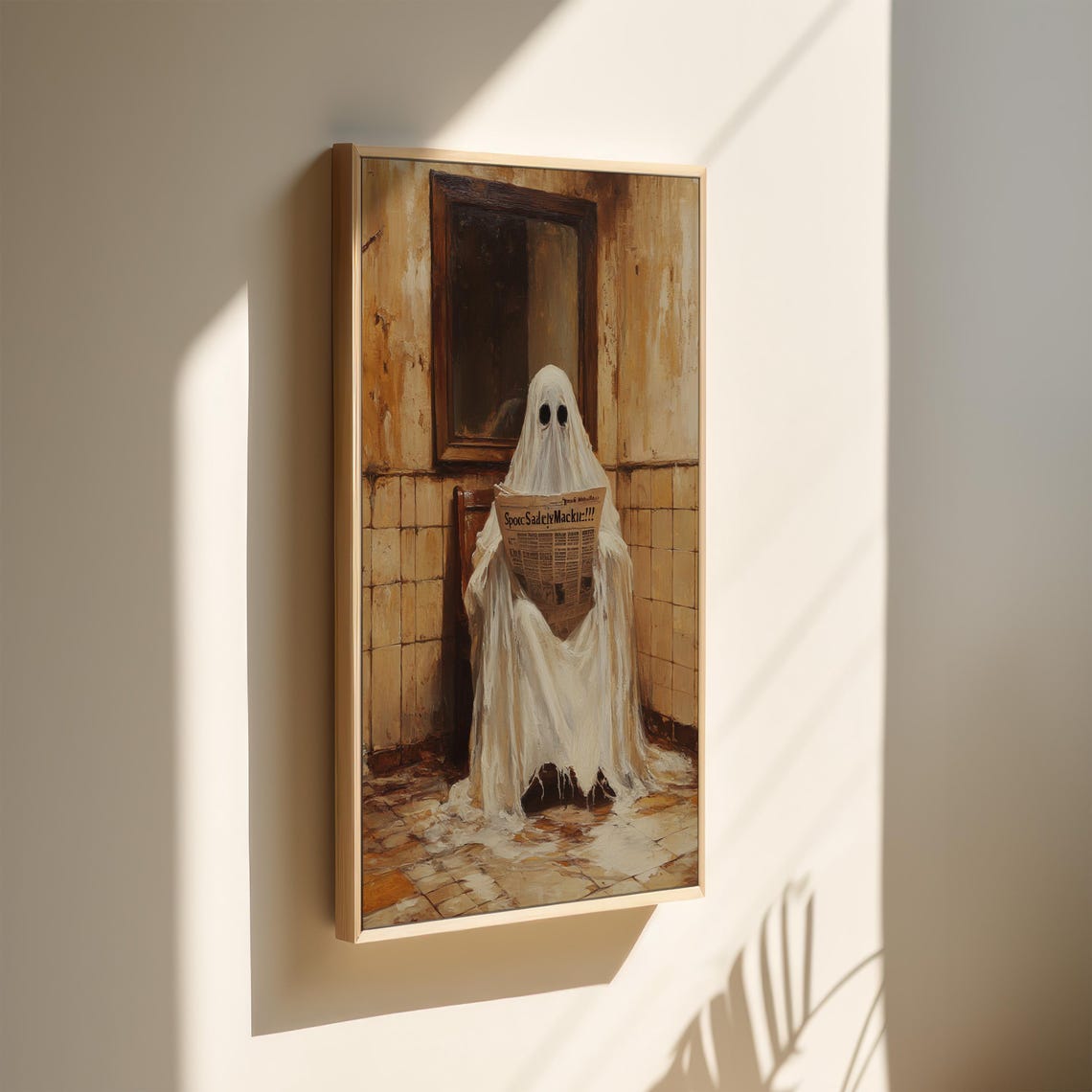Funny Ghost Reading Newspaper In Bathroom Spooky Gothic Art Poster - Image 3