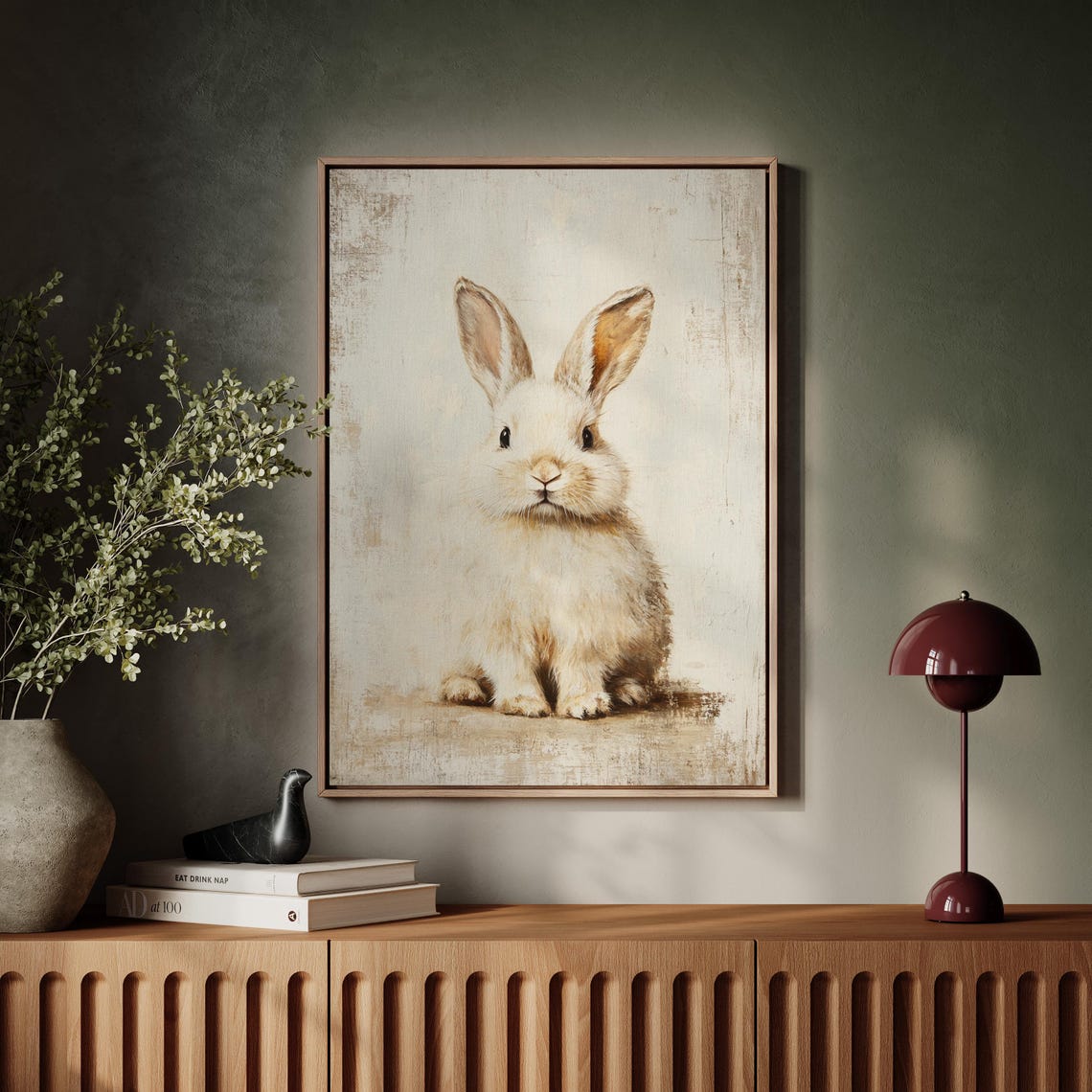 White Rabbit Portrait Distressed Vintage Animal Nursery Poster - Image 3