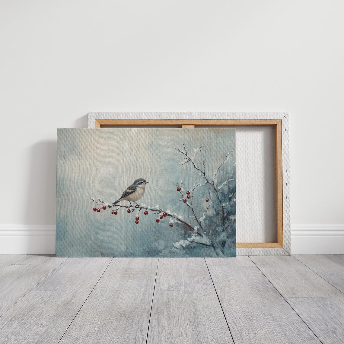 Winter Bird On Snowy Berry Branch With Red Berries Nature Poster - Image 3
