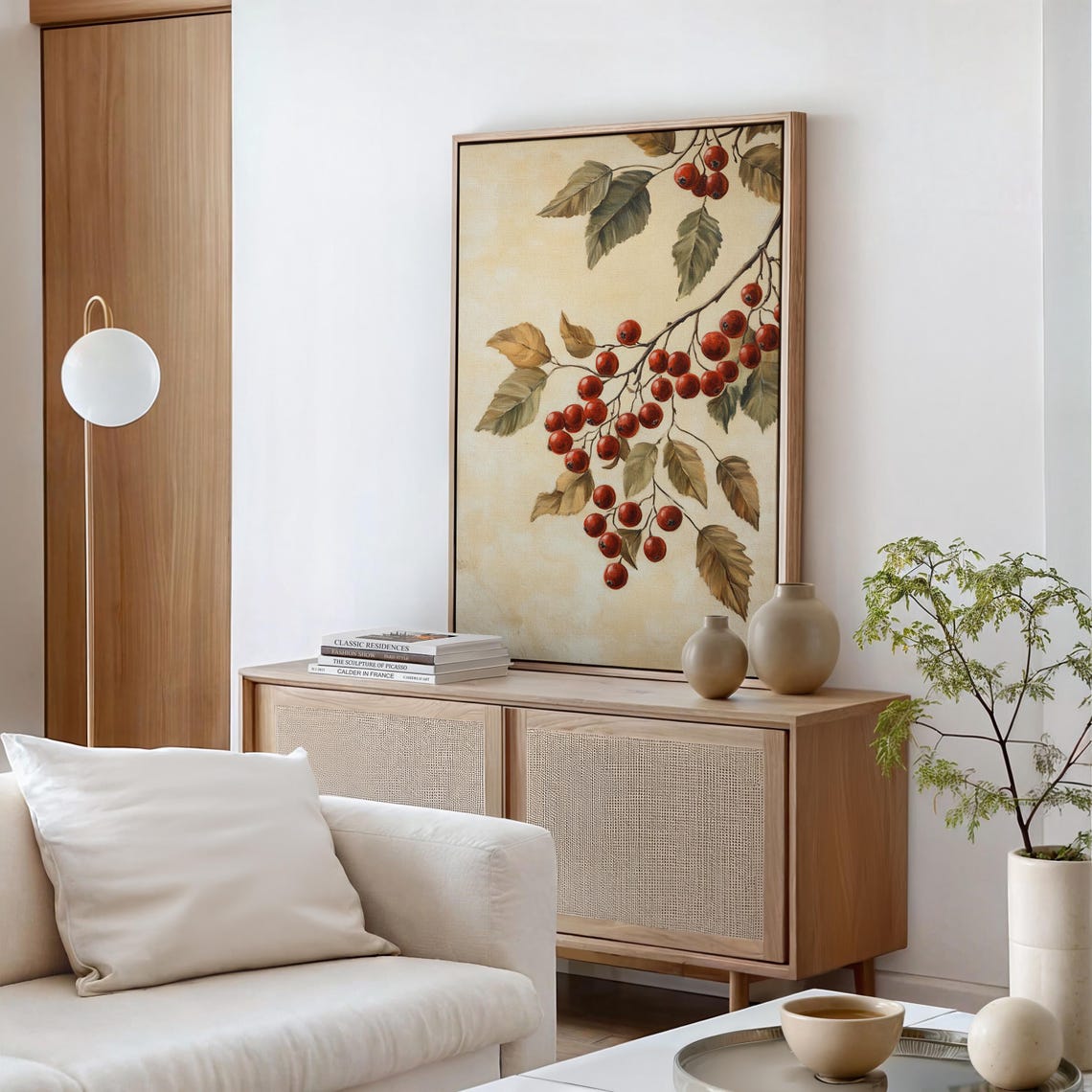 Red Berry Branch Botanical Artwork on Cream Background Poster - Image 4