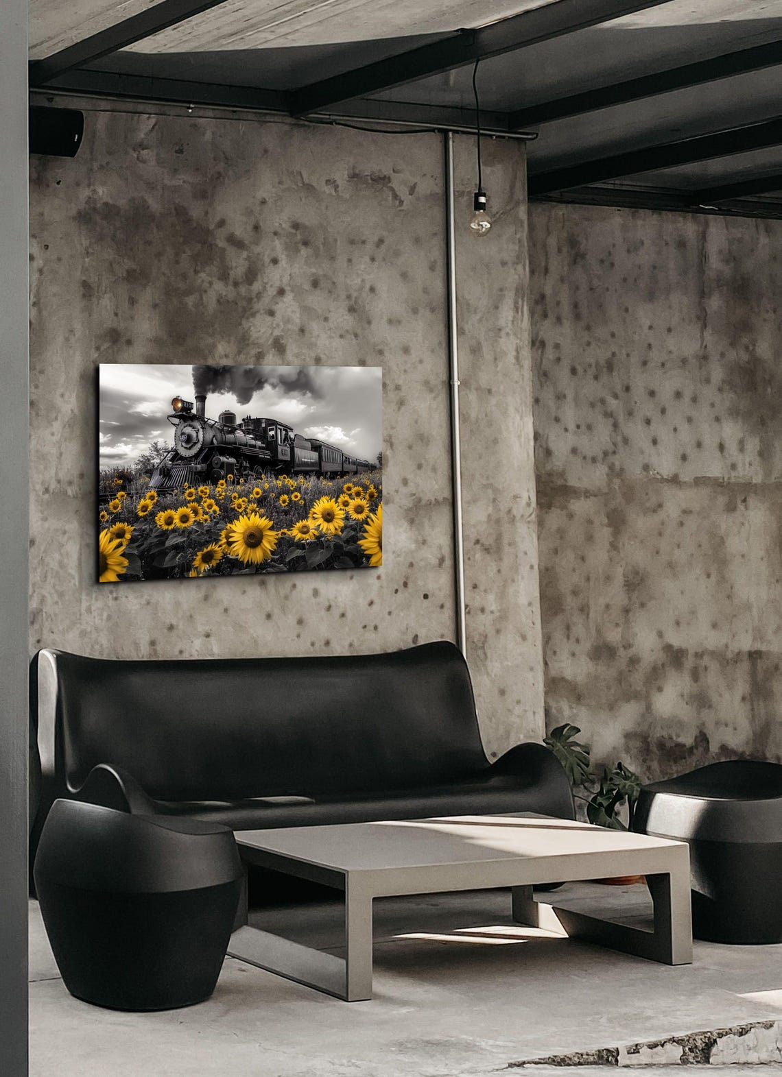 Steam Locomotive Passing Sunflower Field Vintage Photo Art Poster - Image 4