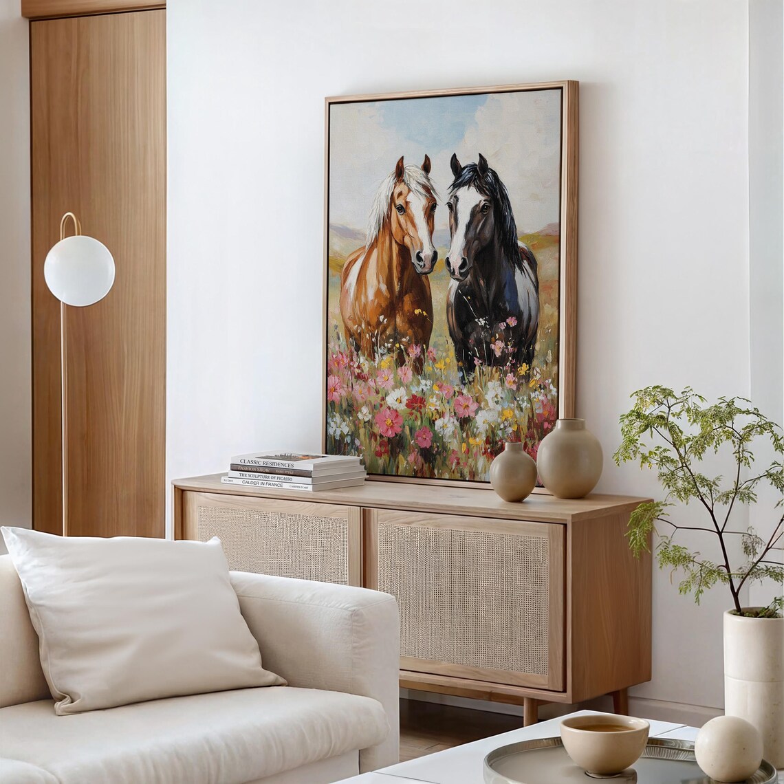 Pair of Horses Standing Together in Wildflower Field Pastoral Poster - Image 5
