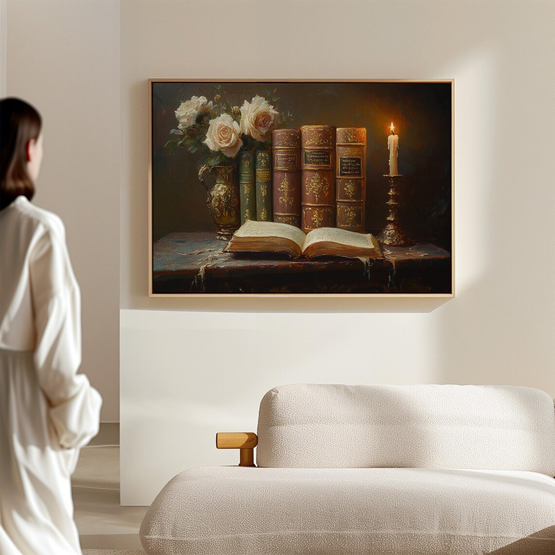Vintage Books With White Roses and Candle Romantic Still Life Poster - Image 4