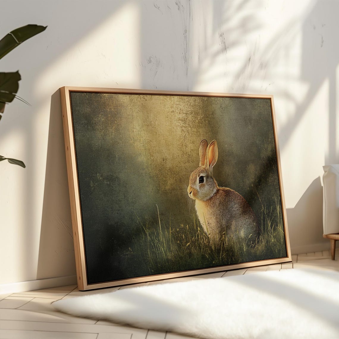 Wild Rabbit in Tall Grass Against Dark Moody Meadow Backdrop Poster - Image 5