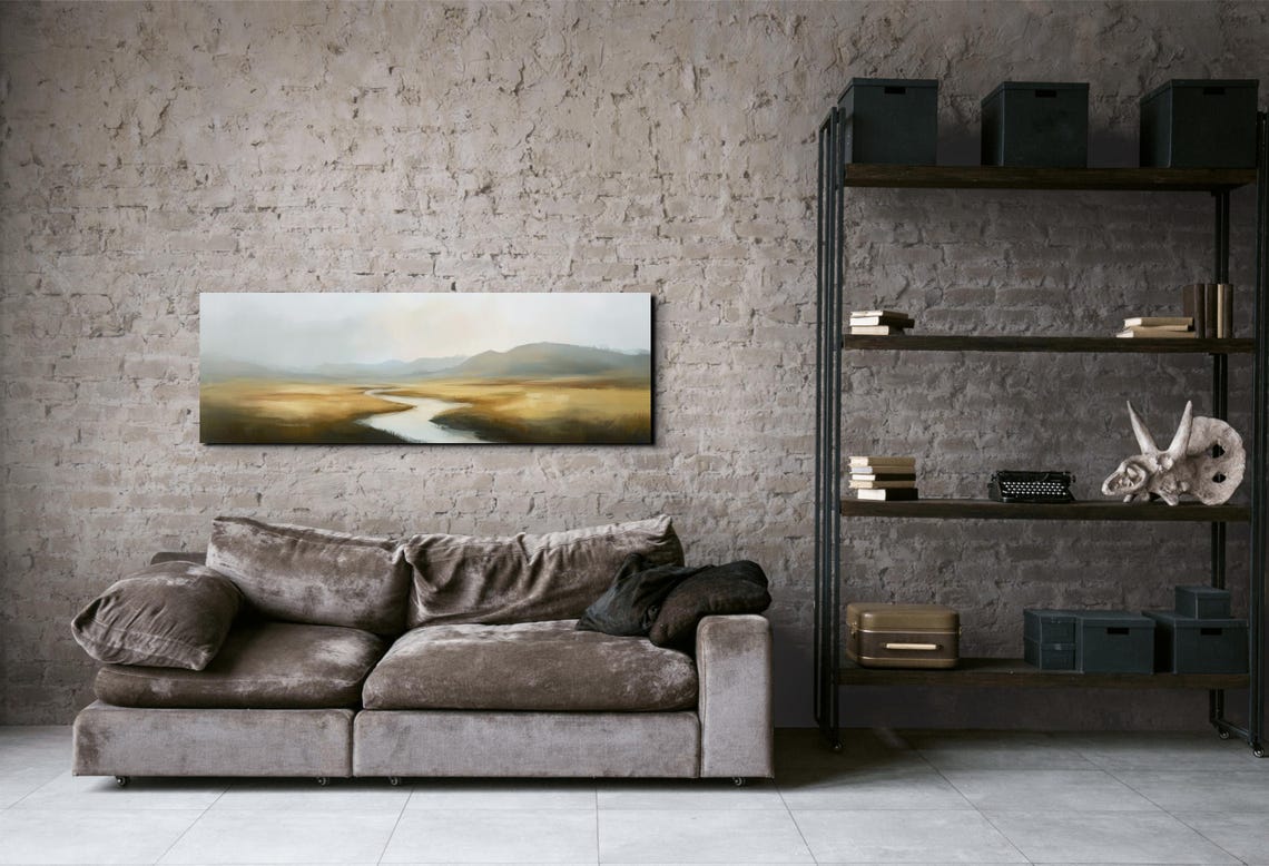 Misty River Golden Plains Hills Panoramic Tranquil Art Poster - Image 6