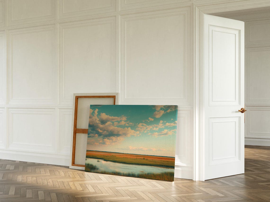 Serene Marshland Art Golden Hour Wetlands With Vibrant Clouds And Tranquil Water Reflection Nature Wall Decor - Image 2
