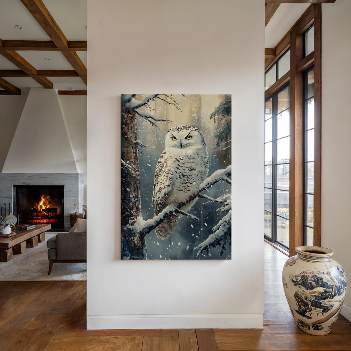 Snowy Owl Perched on Snowy Branch Winter Forest Wildlife Poster - Image 5
