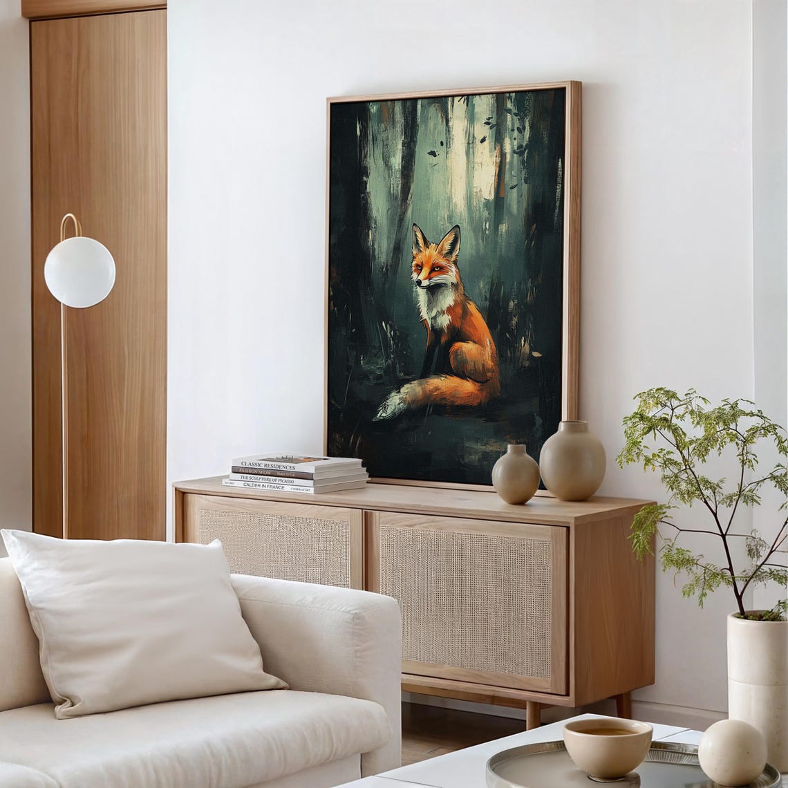 Red Fox Among Tall Dark Trees Painterly Woodland Wildlife Poster - Image 5
