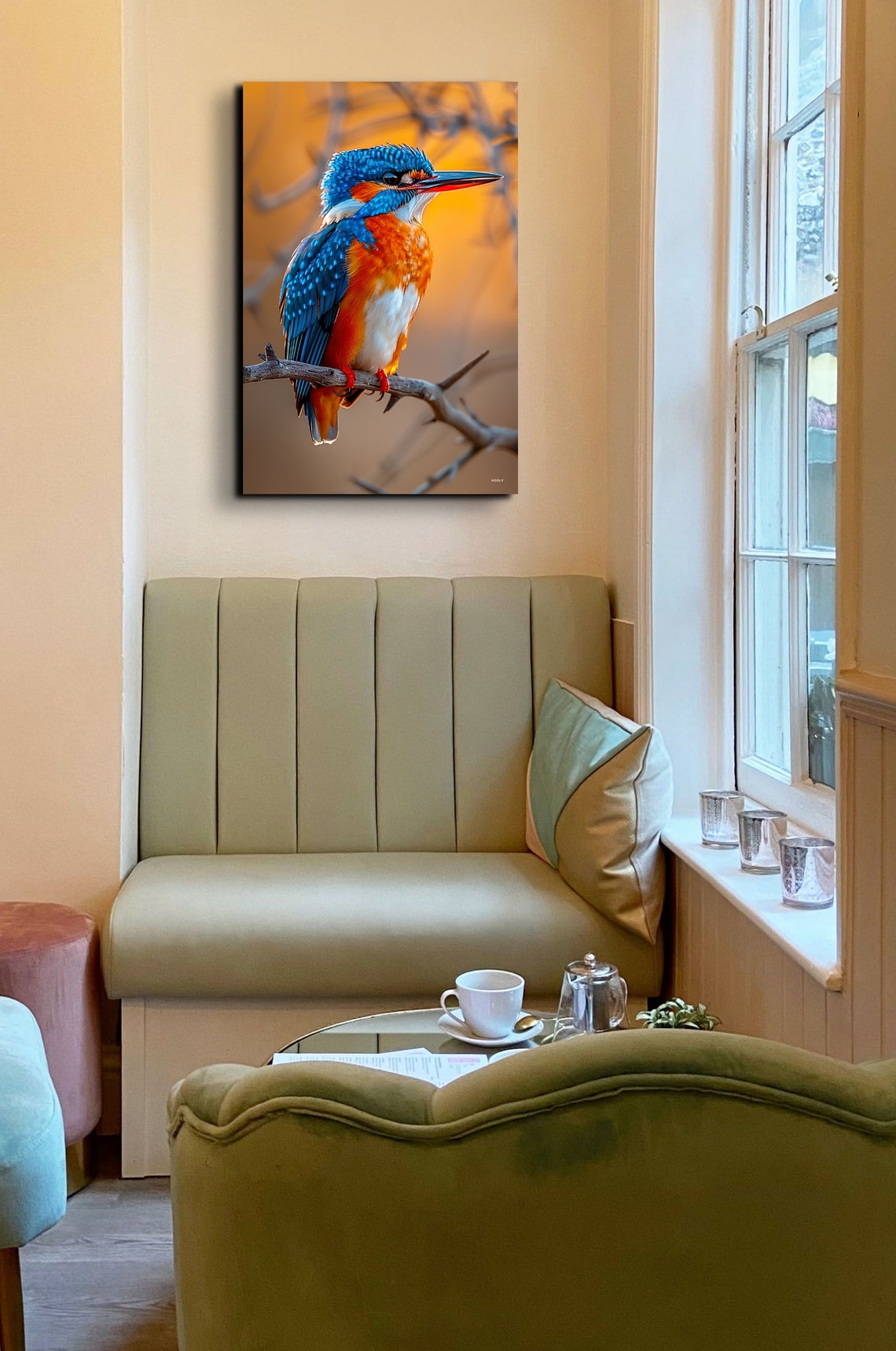 Common Kingfisher Perched On Branch Golden Sunset Wildlife Wall Art - Image 7