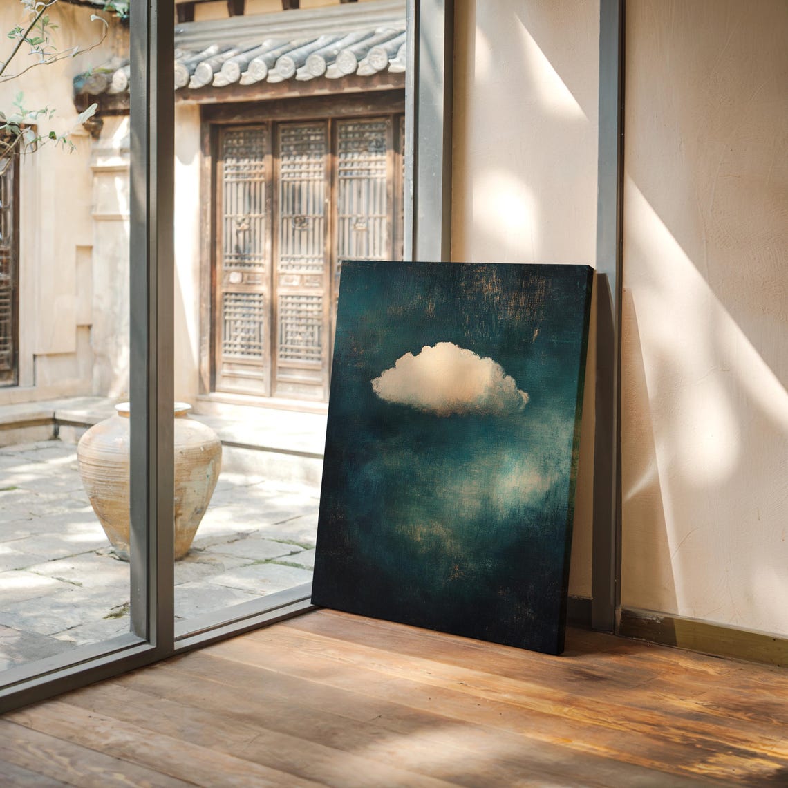 Single Cloud On Deep Teal Abstract Background Minimalist Sky Poster - Image 4