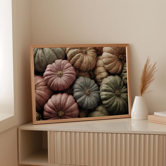 Muted Pastel Pumpkin Wall Art Rustic Autumn Harvest Canvas Print Neutral Fall Decor Farmhouse Style Seasonal Kitchen Dining Artwork