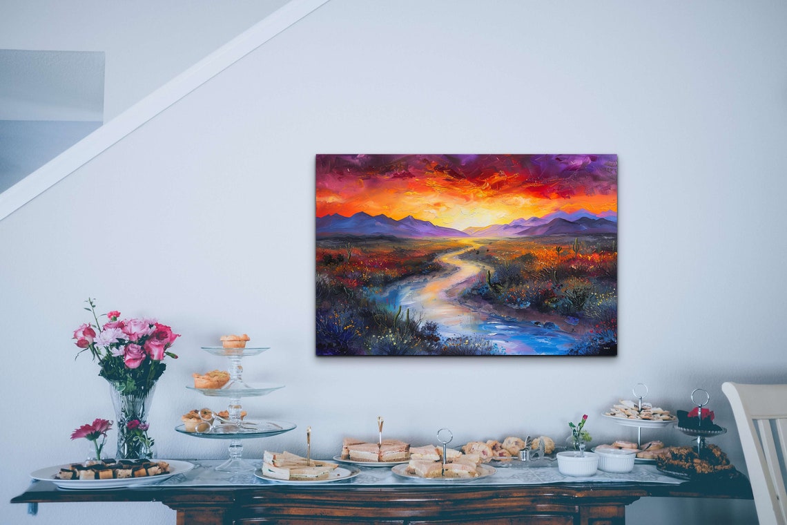 River Running Through a Desert Plain Under a Dramatic Sunset Poster - Image 6