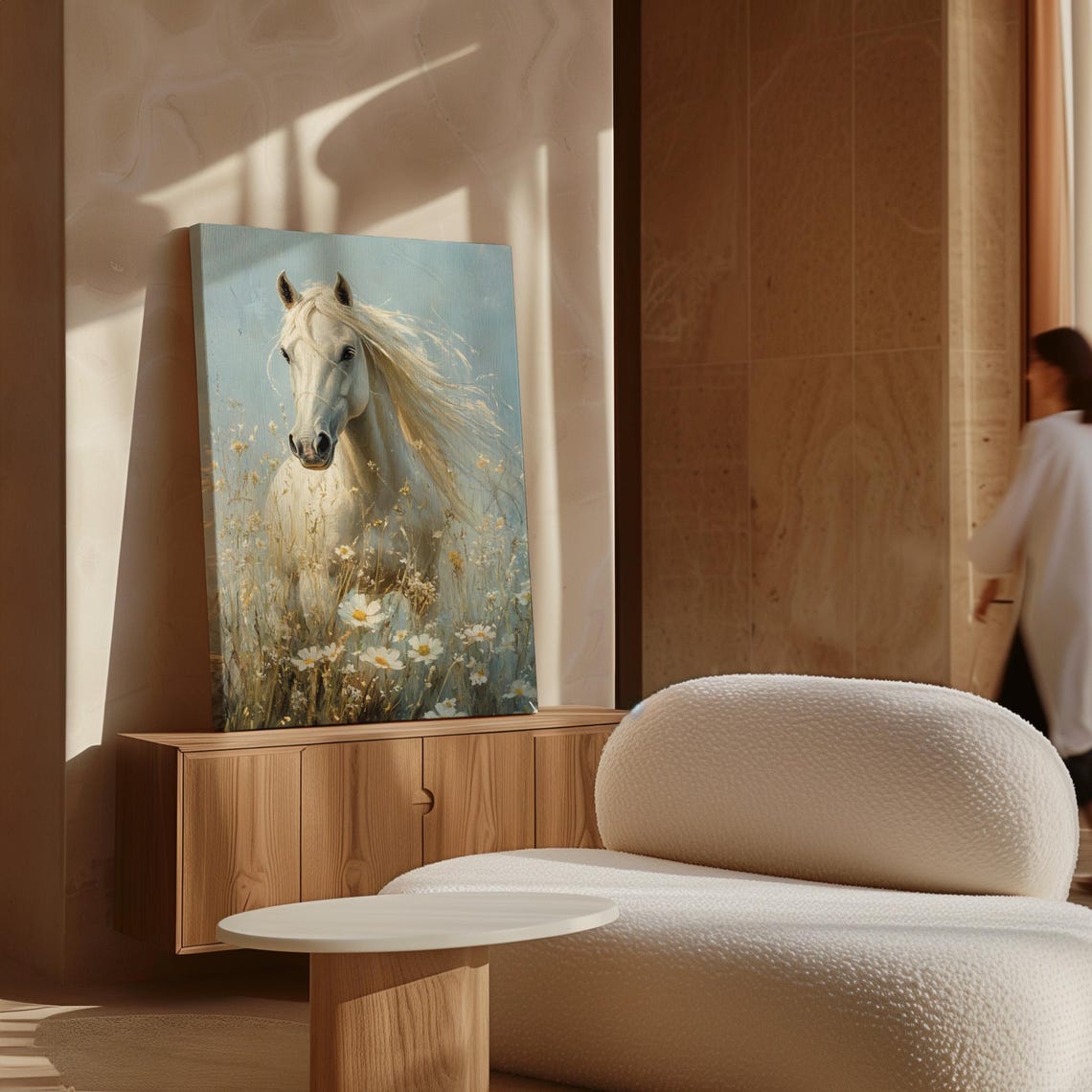 White Horse Daisy Meadow Blue Sky Majestic Equestrian Poster - Image 7