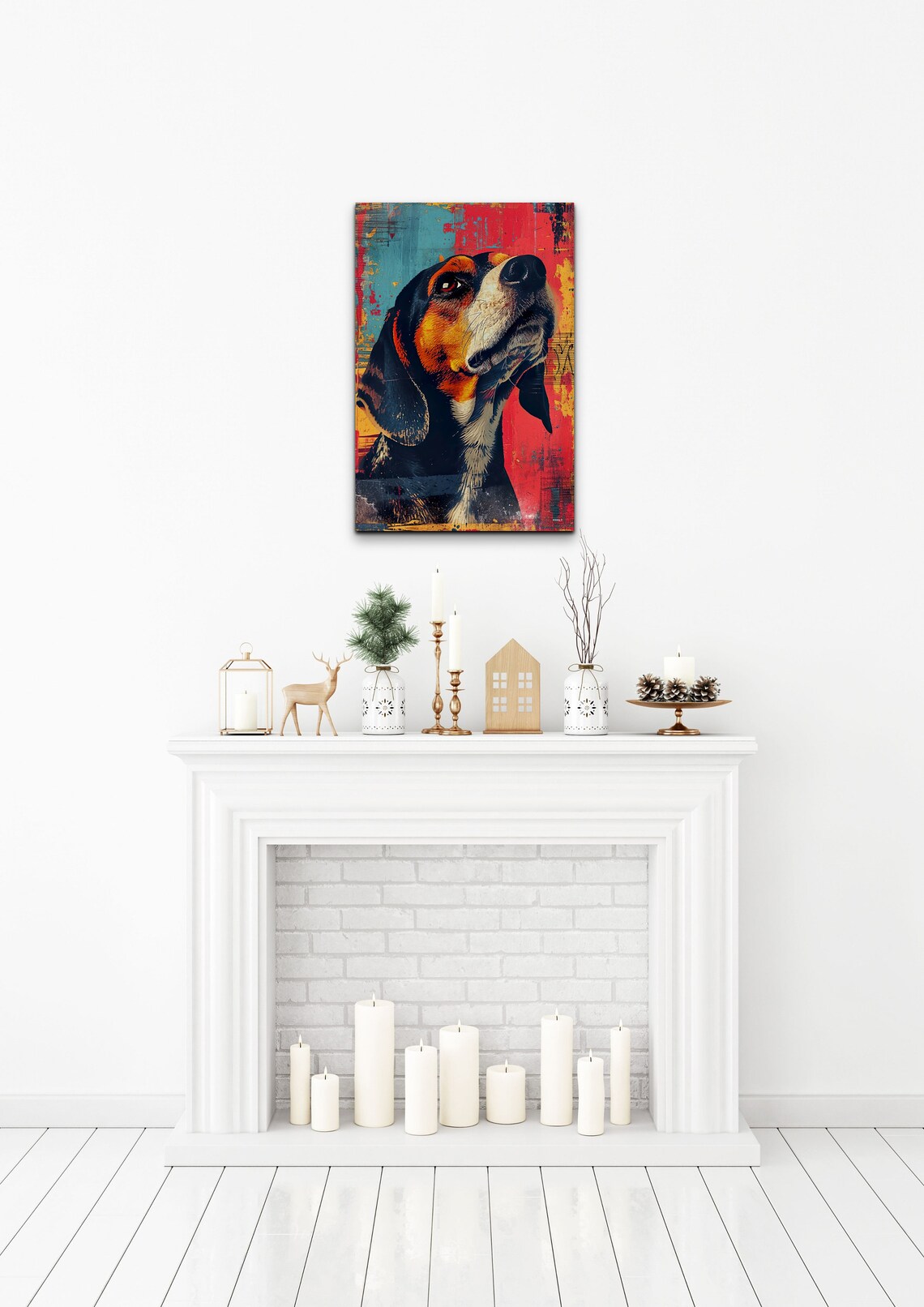 Beagle Dog Profile in Vintage Red and Teal Distressed Art Poster - Image 4