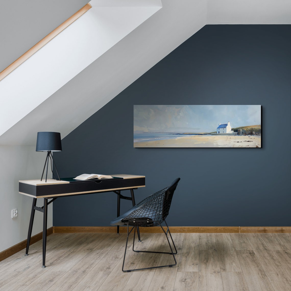 Coastal Beach House Sandy Shore Oil Painting Panoramic Art Poster - Image 4