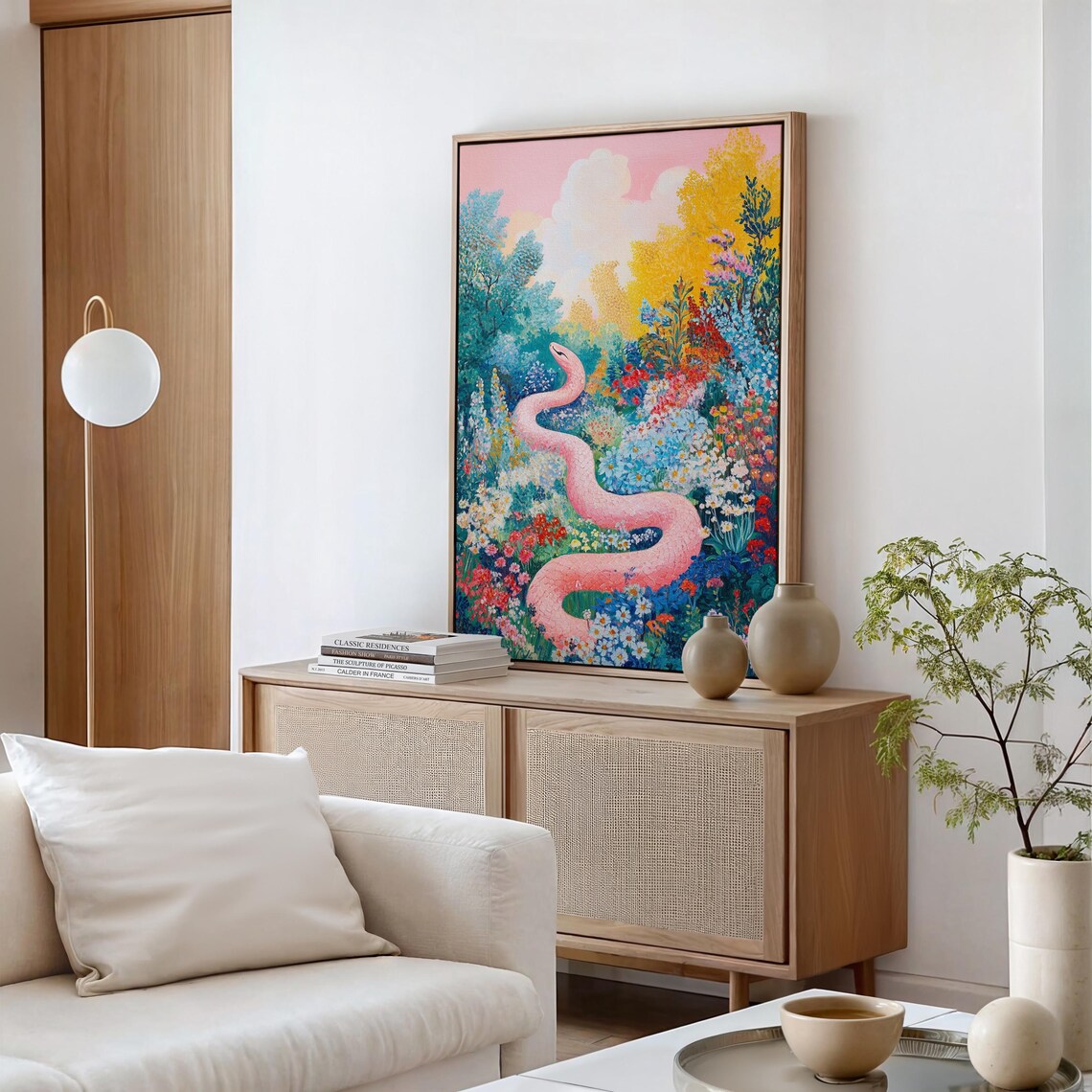 Pink Snake In Wildflower Garden Colorful Nature Scene Poster - Image 4