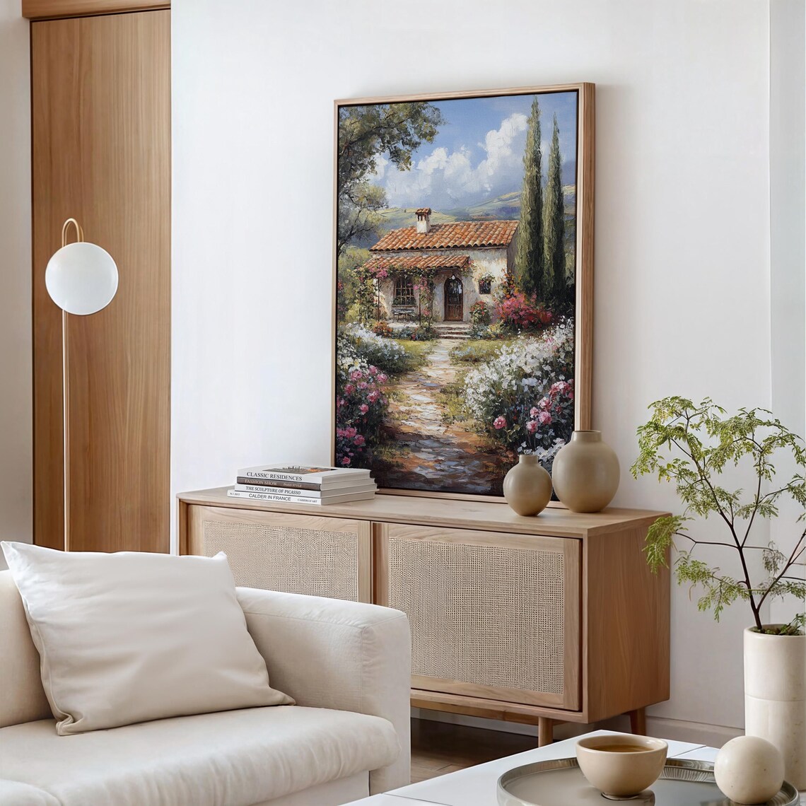 Tuscan Cottage With Terracotta Roof Cypress Trees Flower Garden Poster - Image 5