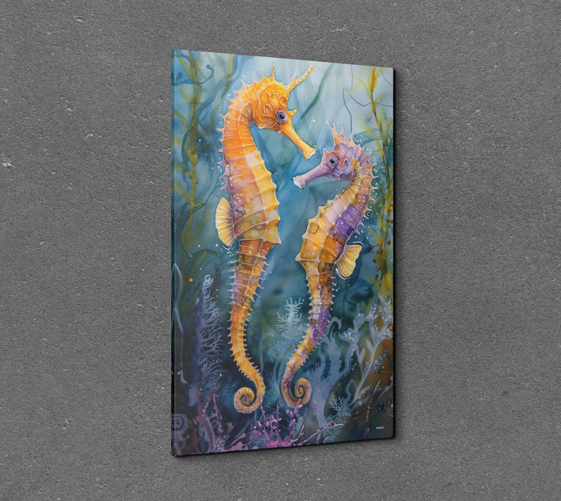 Two Seahorses Facing Each Other Watercolor Ocean Love Art Poster - Image 3