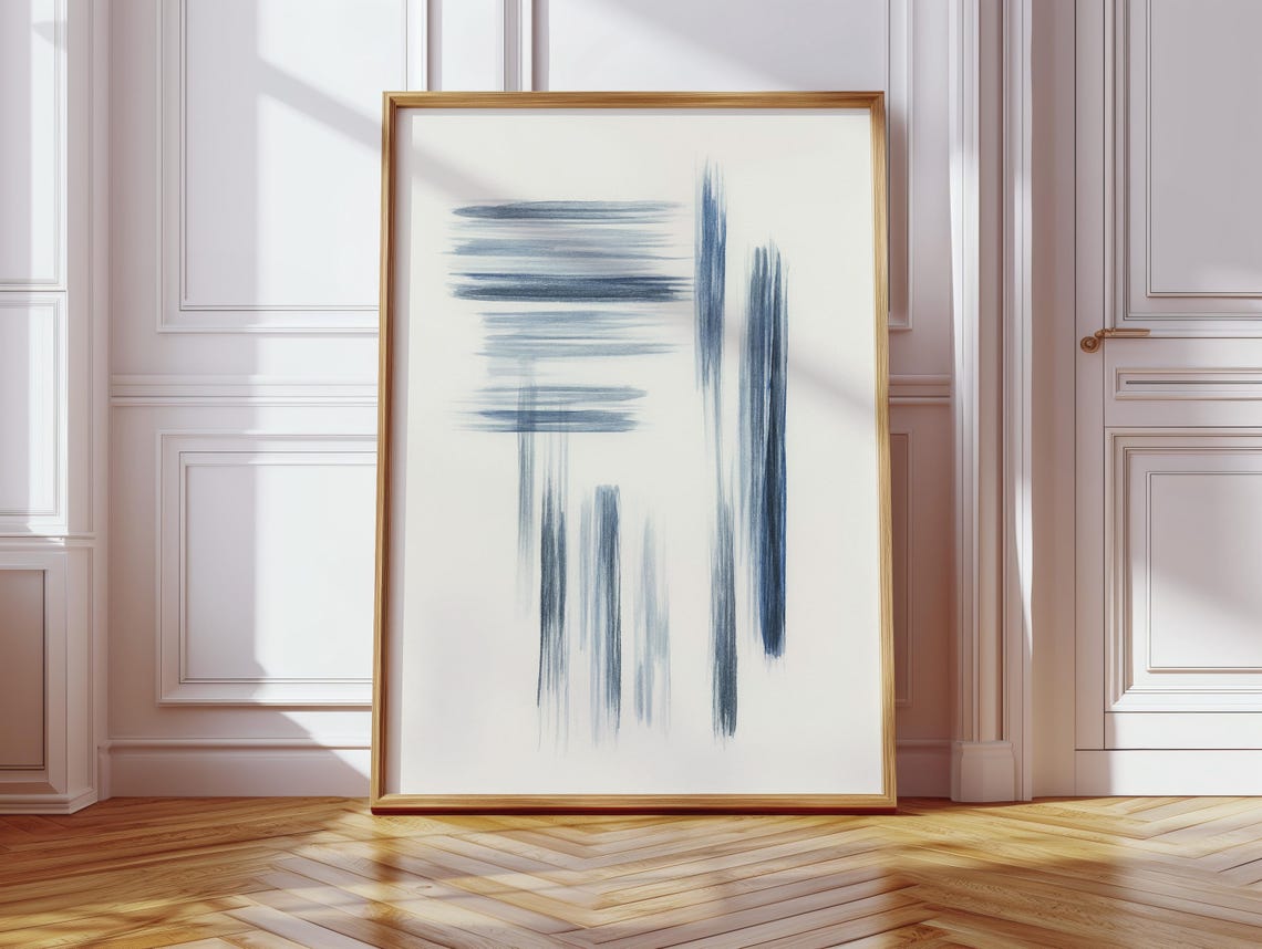 Cool Blue Brushstroke Abstract Minimalist Modern Wall Poster