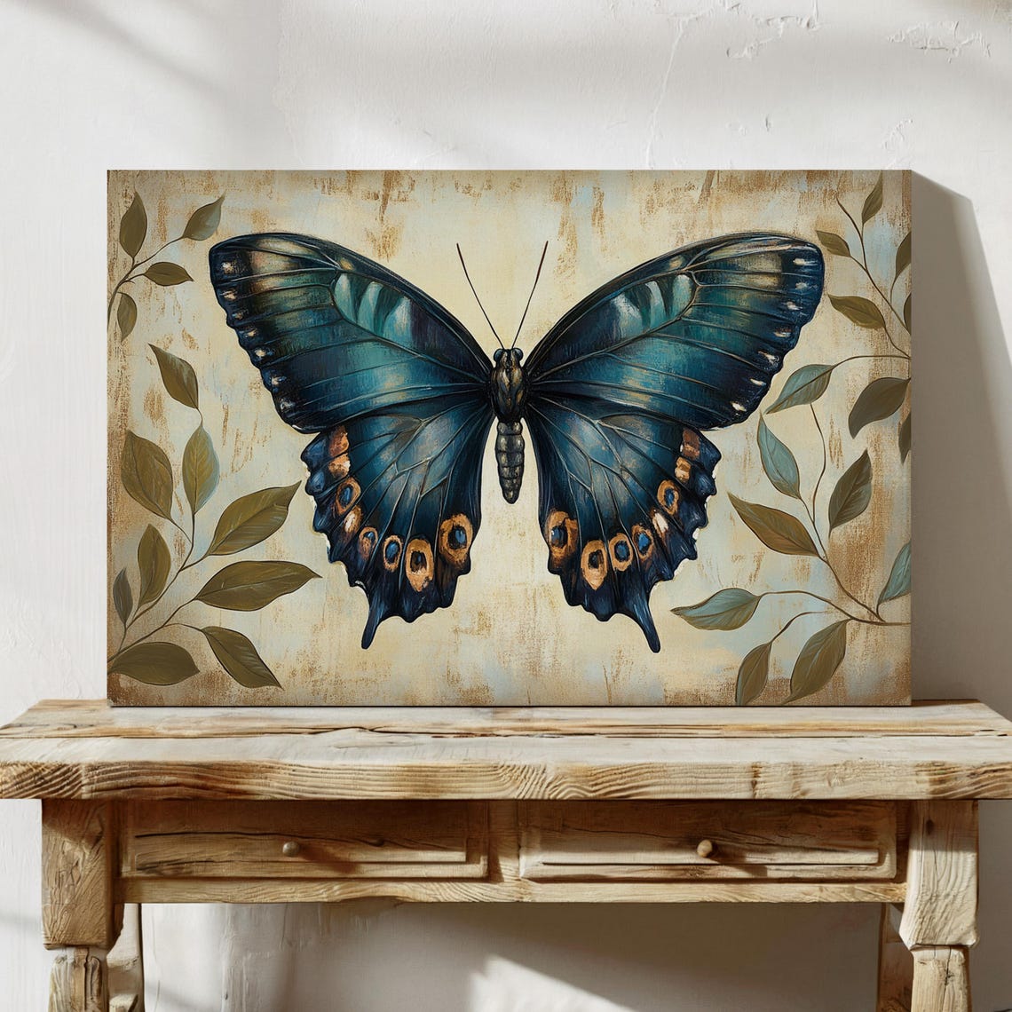 Navy Blue Butterfly Vintage Naturalist Style Illustration Poster - Image 4