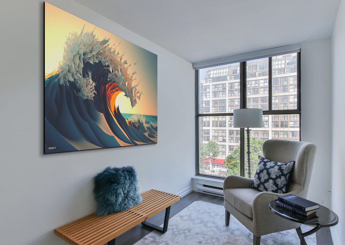 Giant Curling Ocean Wave Sunset Sculpture Style Surf Art Poster - Image 7