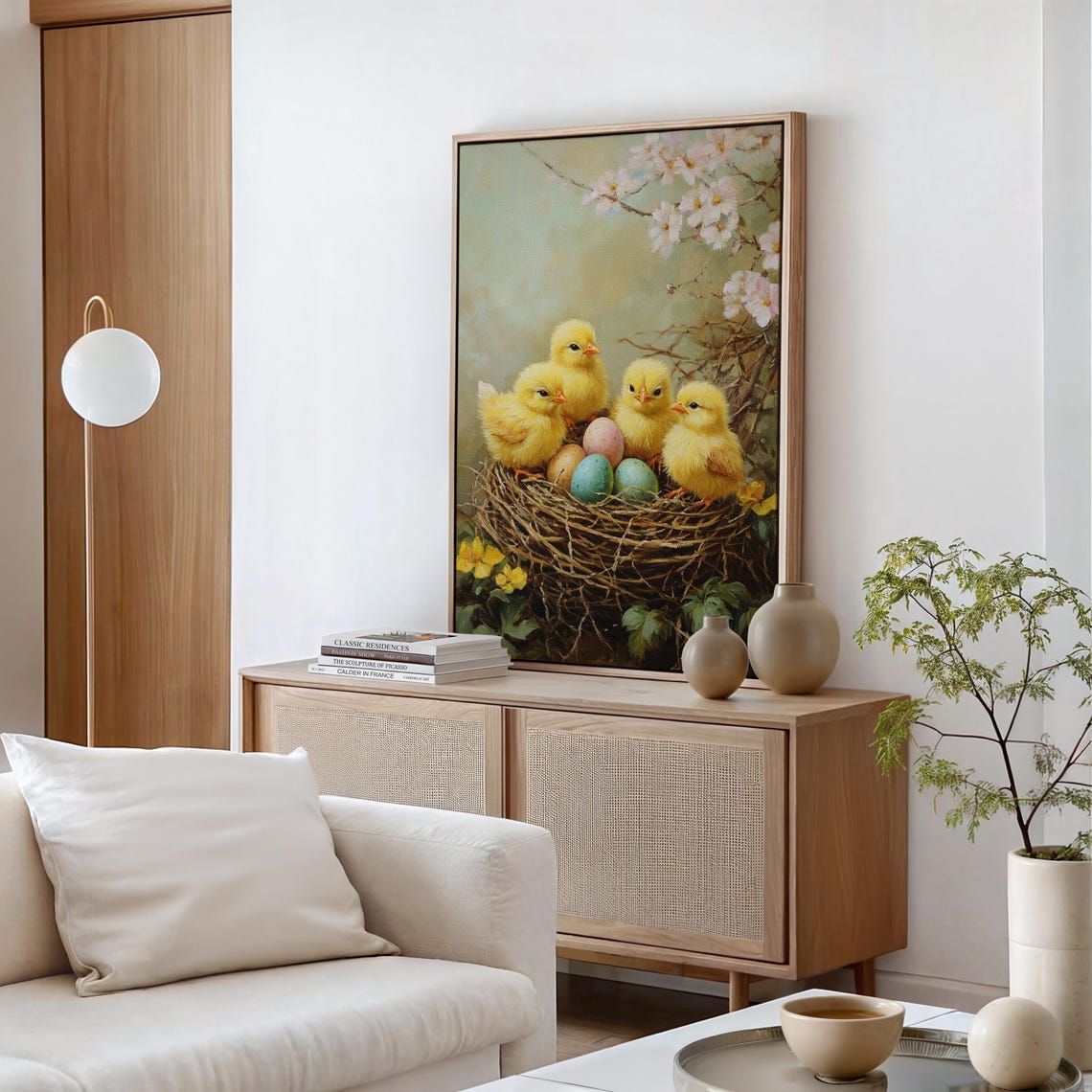 Baby Chicks in Nest With Easter Eggs Vintage Spring Painting Wall Art - Image 5