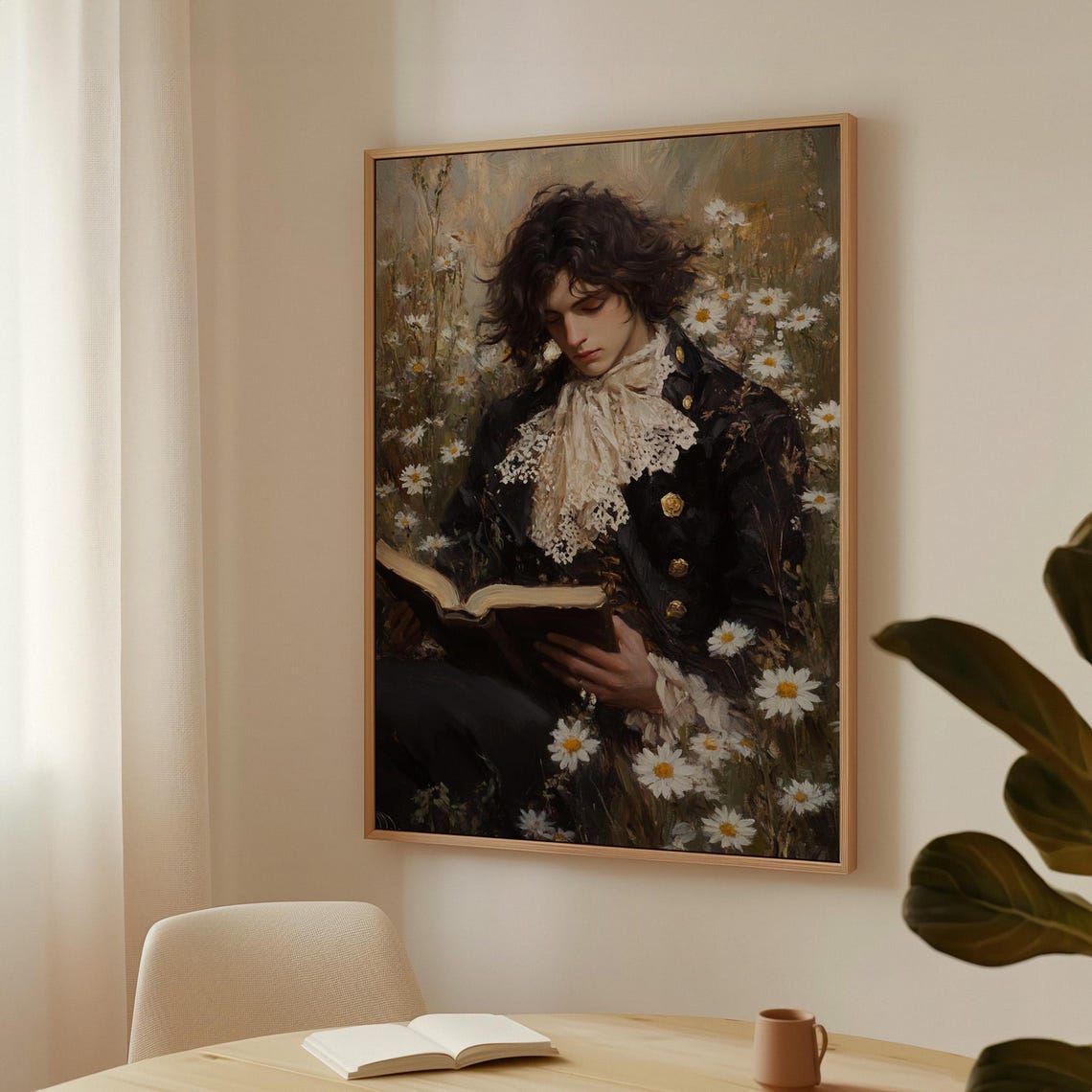Romantic Young Man Reading Book Among White Daisies Meadow Poster - Image 4