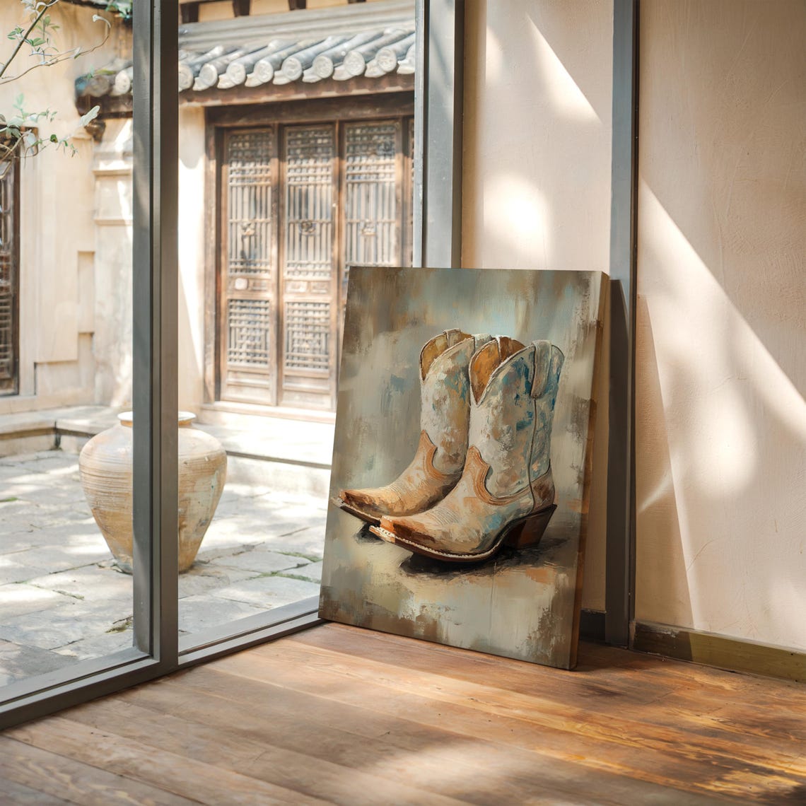 Rustic Cowboy Boots Art Vintage Oil Painting Style For Western Decor Farmhouse Wall Art Country Living Gift - Image 5