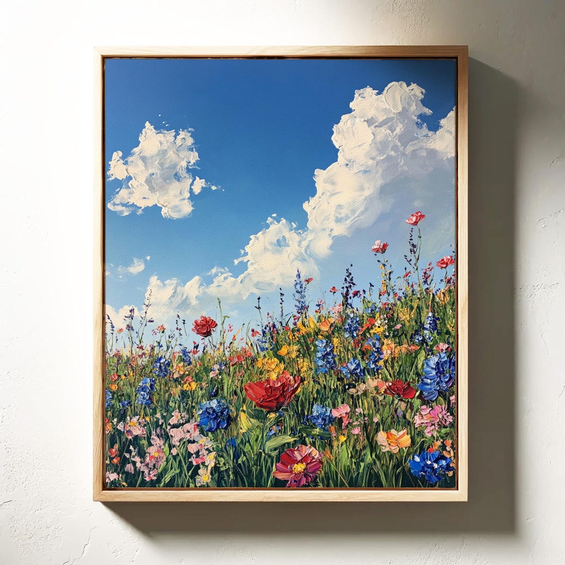 Colorful Wildflower Field Blue Sky Billowing Clouds Summer Poster - Image 4