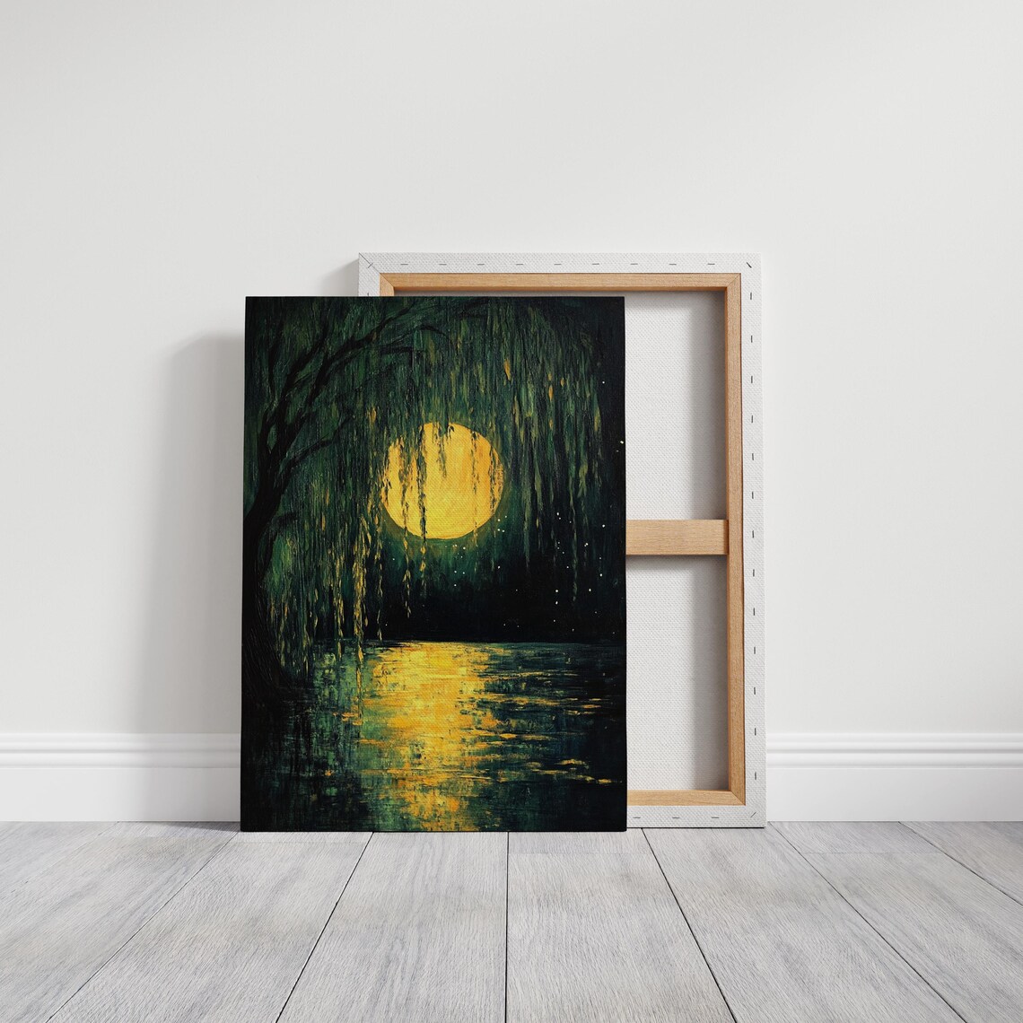 Mystical Moonlit Willow, Tranquil Forest Night Art Print - Image 6