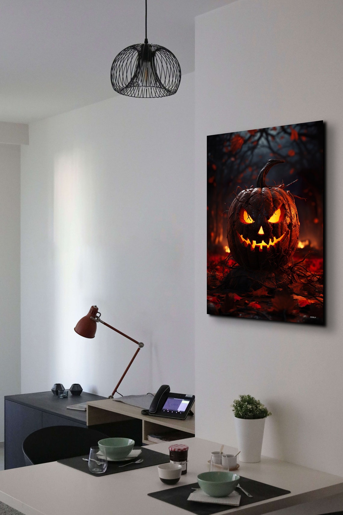 Scary Glowing Jack-O-Lantern Dark Forest Ember Night Art Poster - Image 6