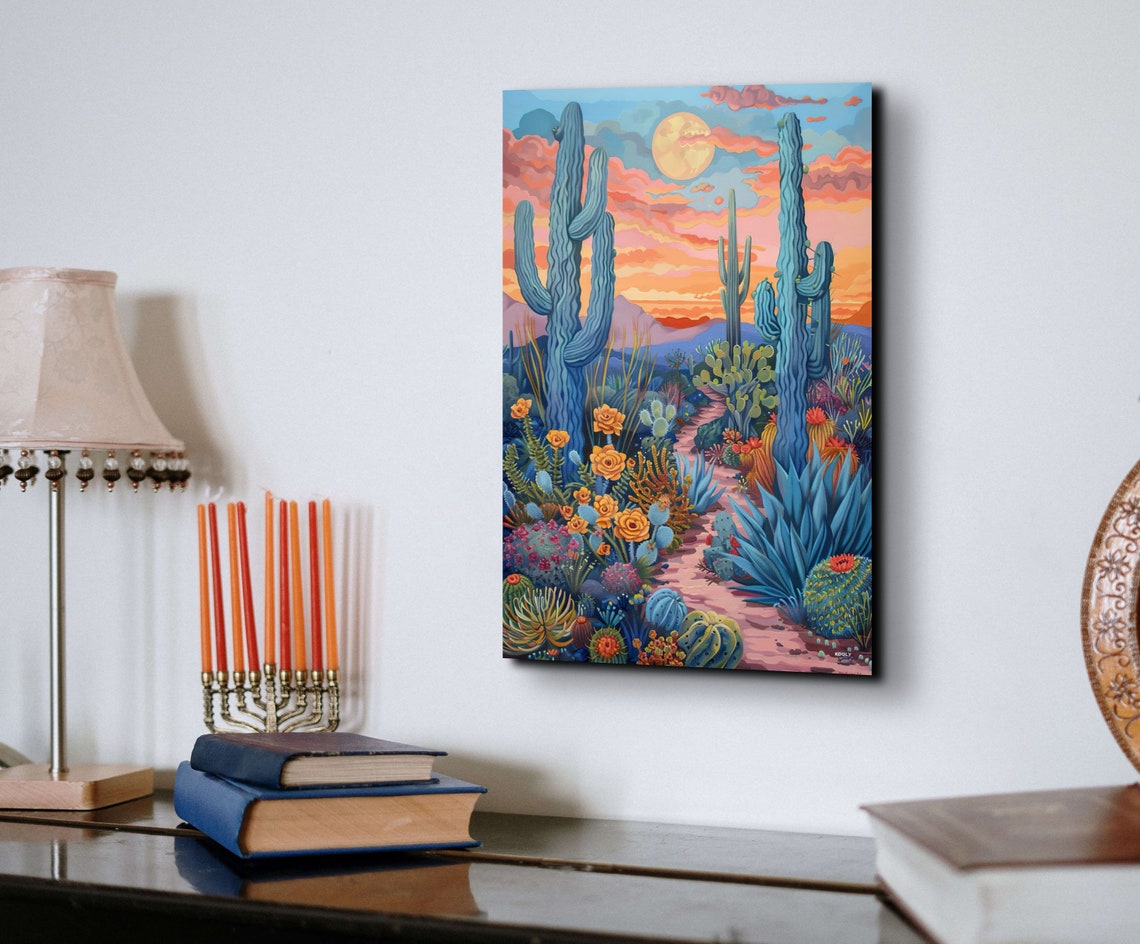 Moonlit Saguaro Cactus Garden Night Desert Moonlight Art Poster - Image 6
