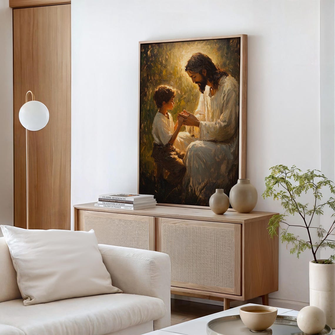 Jesus Blessing Young Boy Holding Hands Golden Light Scene Poster - Image 4