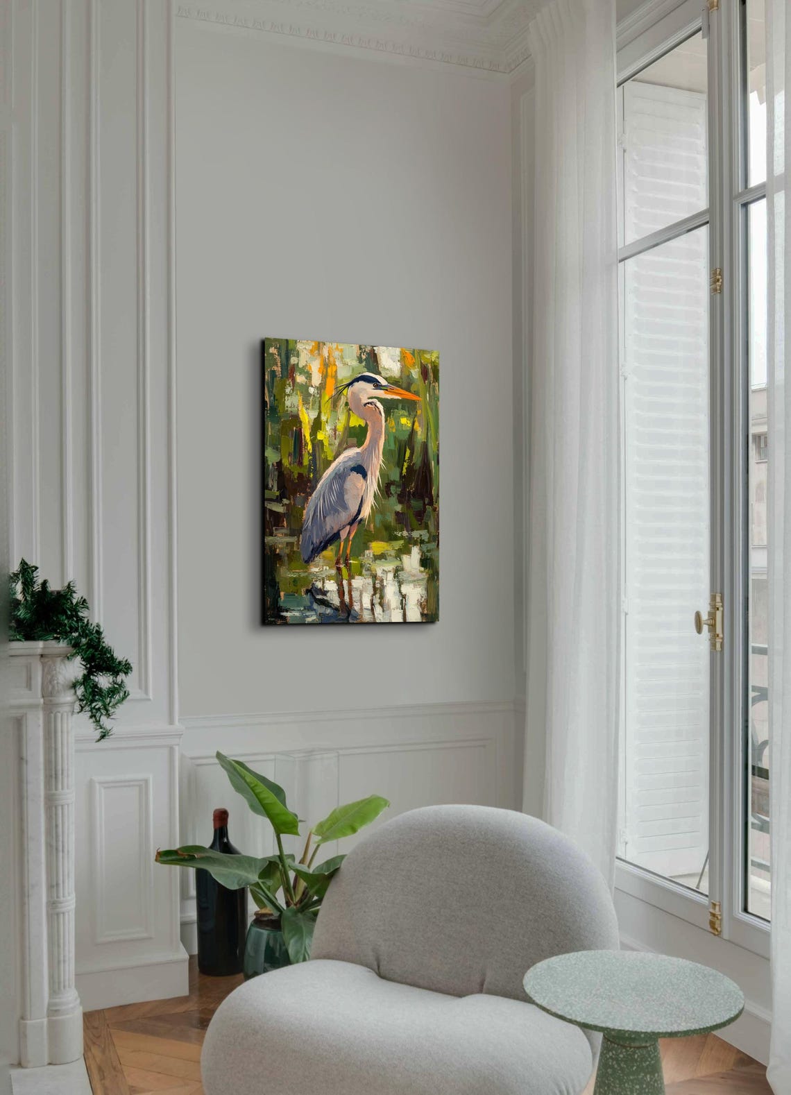 Great Blue Heron Standing Marsh Impressionist Bird Art Poster - Image 7