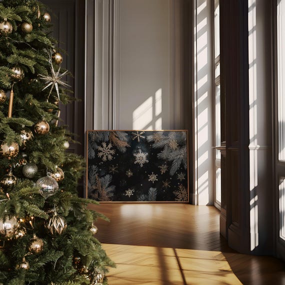 Golden Snowflakes And Pine Winter Holiday Art