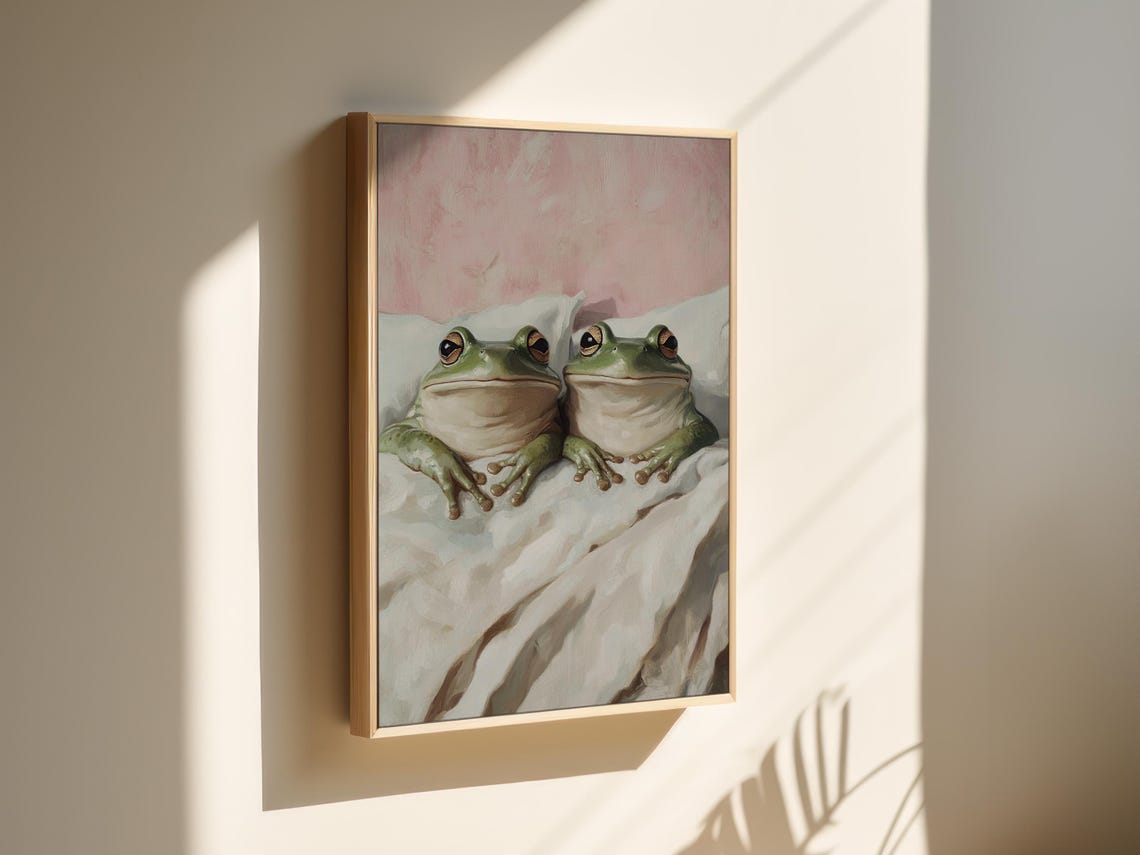Funny Frog Couple Tucked In Bed Whimsical Cute Amphibian Poster - Image 6