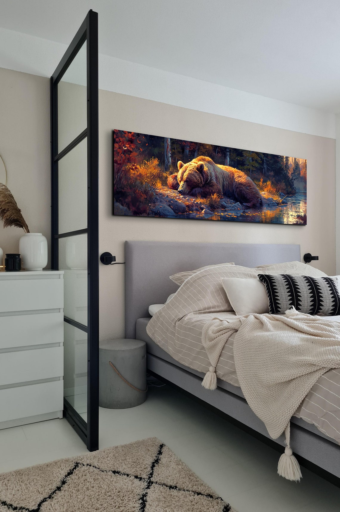 Sleeping Brown Bear by Autumn River in Golden Light Wall Art - Image 6