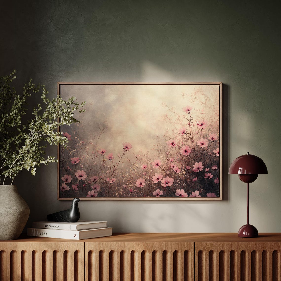 Soft Pink Cosmos Flowers Vintage Botanical Garden Art Poster