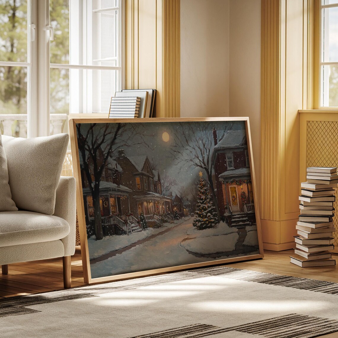 Christmas Street Scene, Moonlit Winter Wonderland - Image 5