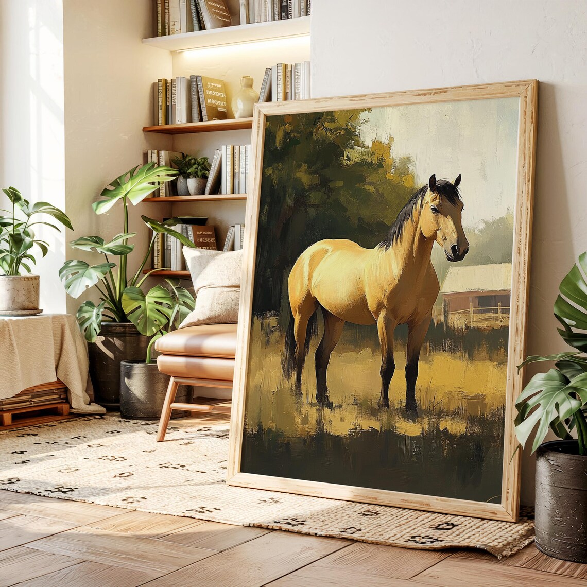 Golden Dun Horse Standing In Meadow Vintage Oil Painting Poster