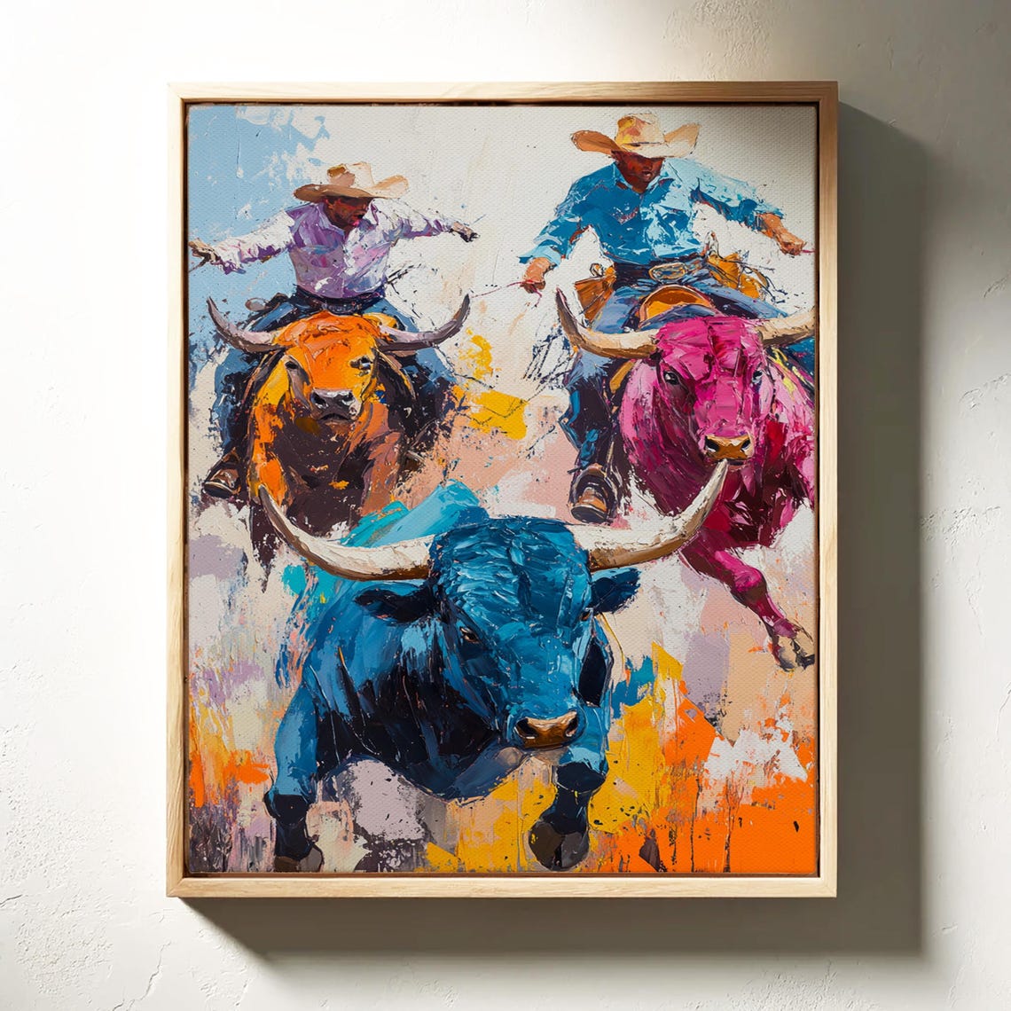 Colorful Expressionist Cowboys Riding Charging Bulls Rodeo Poster - Image 3